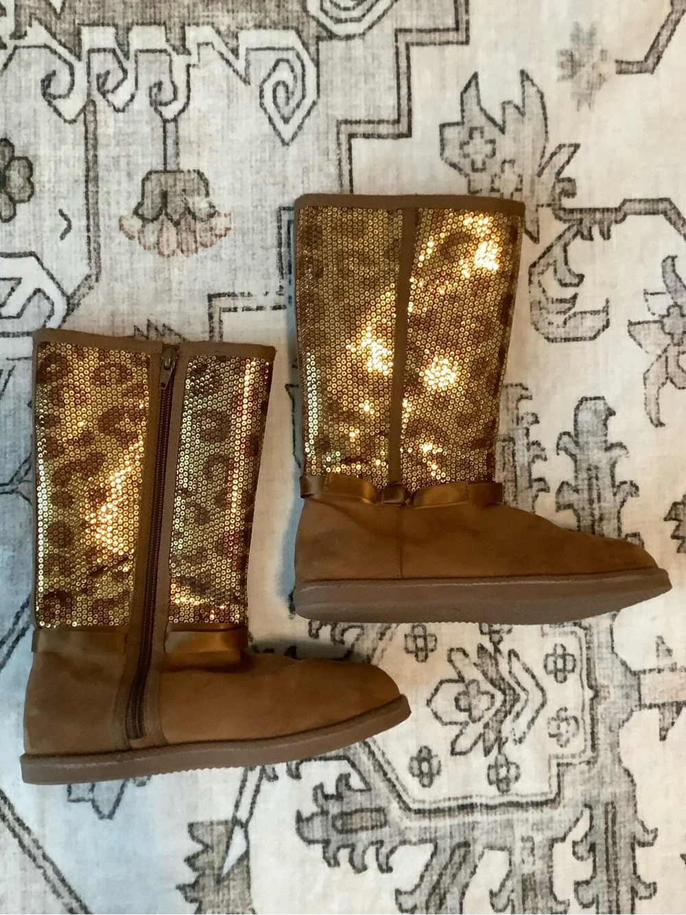 Stride Rite Girls Brown Sequin Mid-Calf Boots